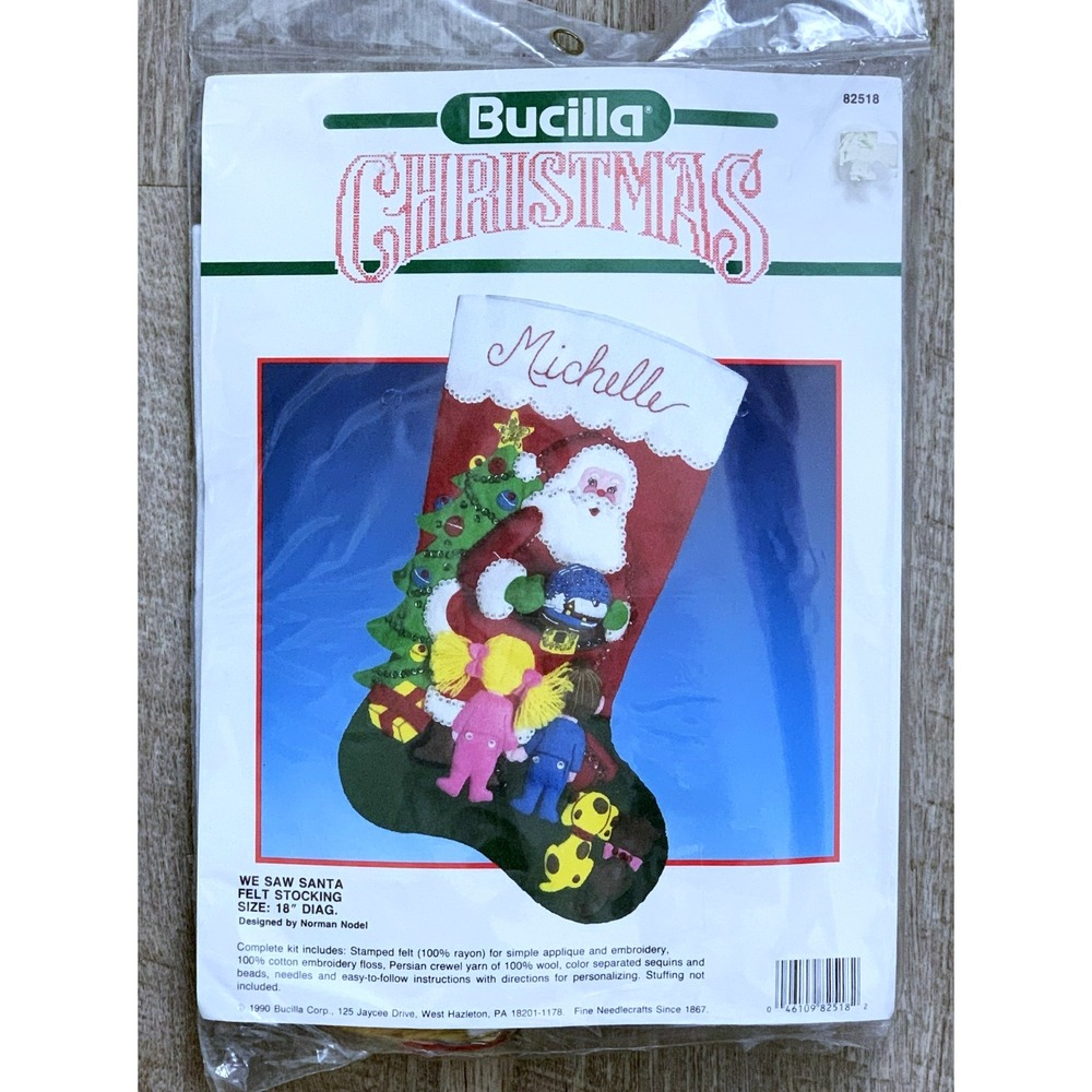 Bucilla Christmas Stocking Children "We Saw Santa" Jewel Felt Sealed NOS Vtg Kit